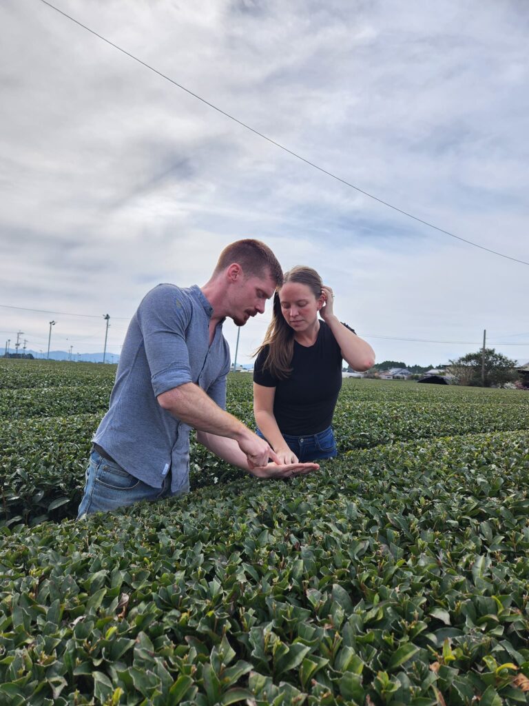 Founders Jesse and Jessica Shelton at a Japanese tea farm